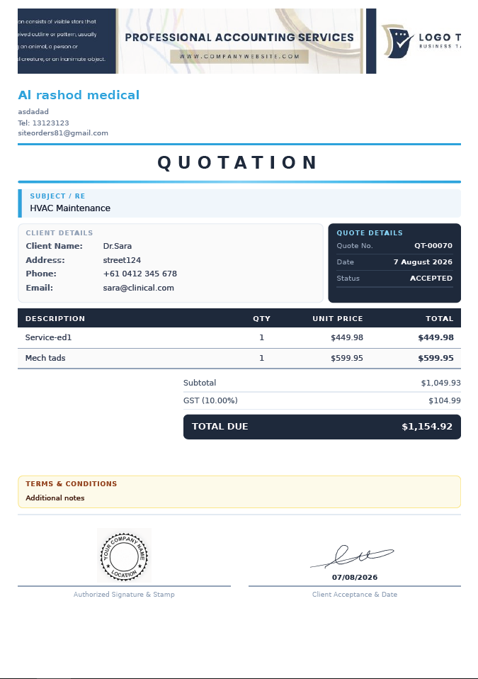 ProQuote — real digitally-signed PDF quotation example